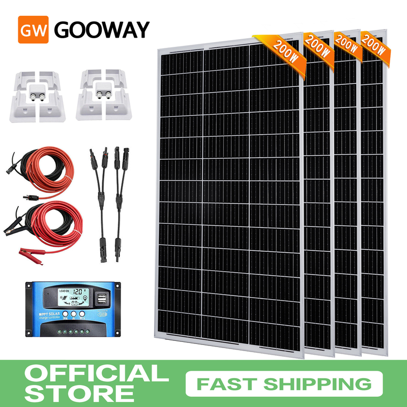 200w 400w 800w zonnepaneel kit 12v met montagebeugels RV caravan camper van